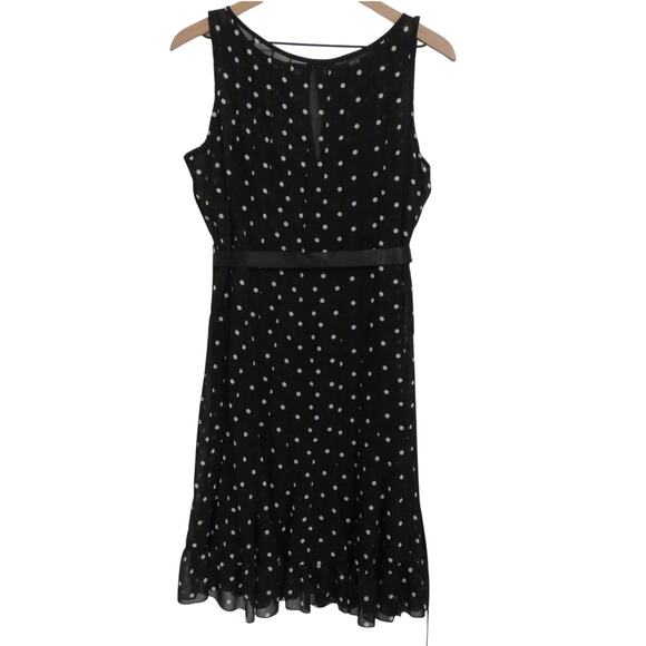 Sandra Darren Womens Size 14 Black White Polka Dot Sleeveless Midi Dress Sheer - Picture 1 of 7